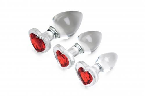 Red Heart Gem Anaalplug Set Van Glas afbeelding