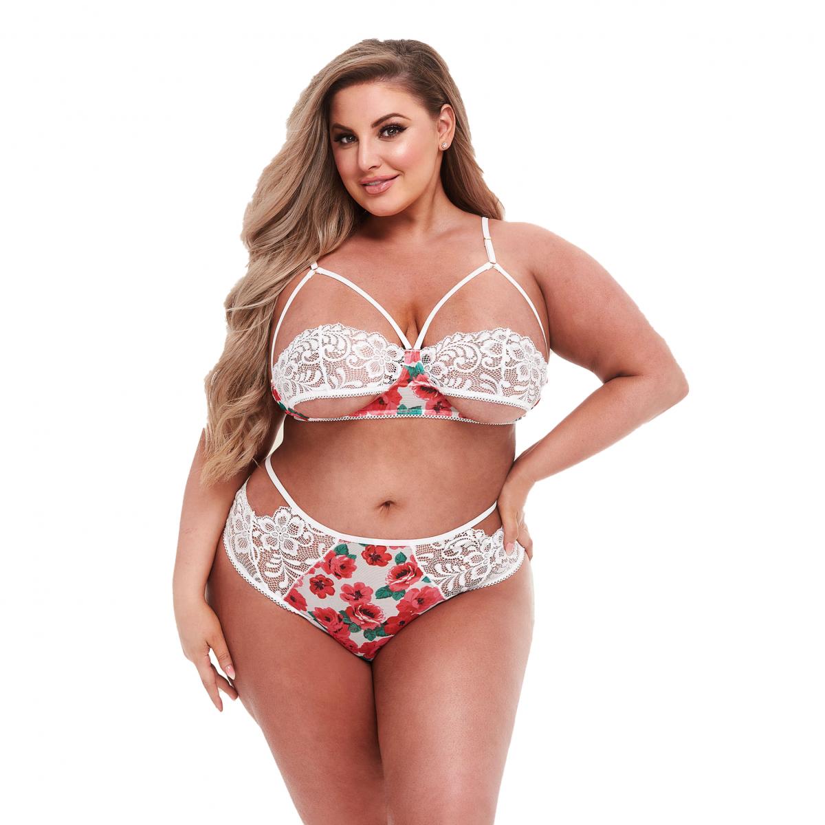 Image of Baci Lingerie Baci White Floral & Lace High Waist BHset Curvy