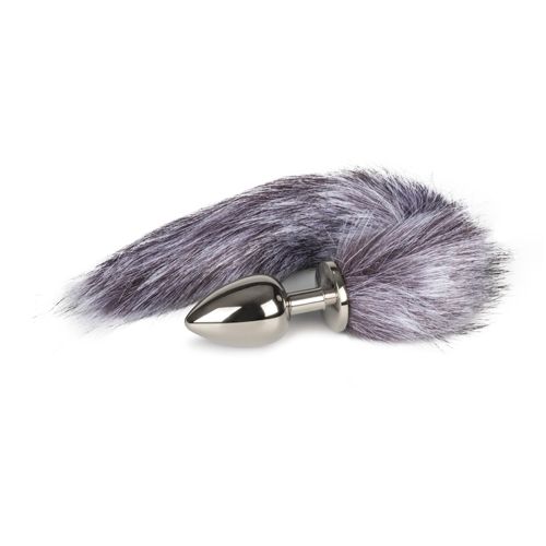 Easytoys Fetish Collection Grote zilverkleurige buttplug met grijze vossenstaart