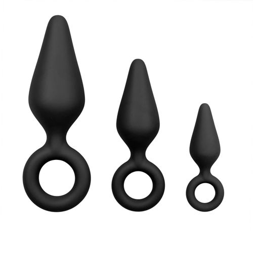 Image of Easytoys Anal Collection Zwarte buttplugs met trekring setje