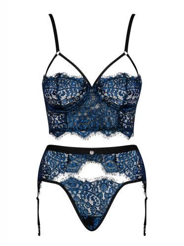 Yassmyne 3-delige Kanten Jarretelset - Blauw afbeelding