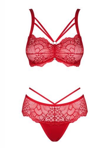 Loventy 2-delige Kanten BH Set - Rood afbeelding
