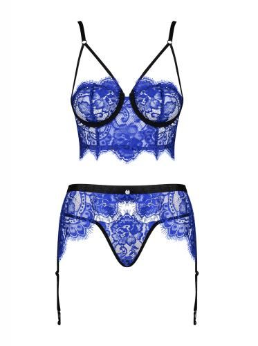 Cobaltess 3-delig Kanten Jarretel Setje - Blauw afbeelding